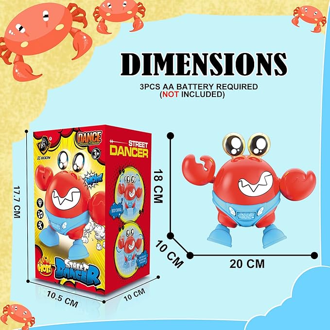 ritastar Dancing Crab Baby Toy,Tummy Time Toys with Funky Moves,Music,RGB LED Lights,Battery Powered Moving Crawling Interactive Learning Toy for Kids,Toddlers,Baby Boys Girls Birthday