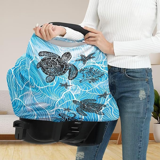 Sea Turle Car Seat Covers Multi-Use Nursing Cover for Baby Infant,Carseat Canopy,Soft Breastfeeding Covers Baby Nursing Cover Easy to Install