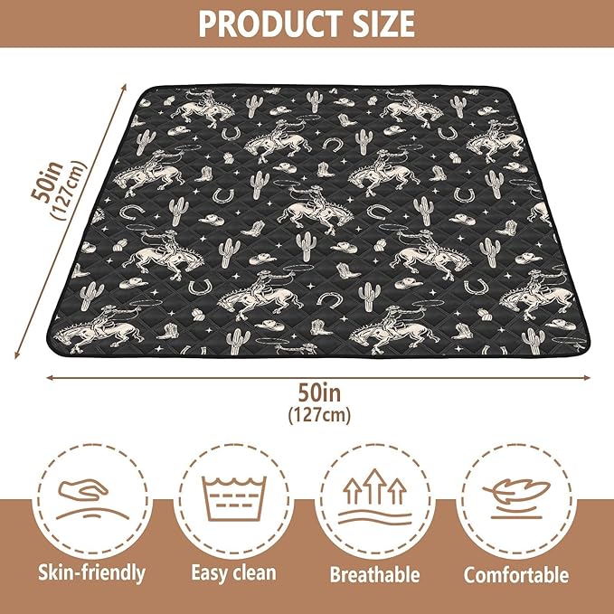 Baby Play Mat Cowboy Western Cactus Vintage 50" X 50" Play Gym Crawling Mat Soft Non-Slip Portable Picnic Floor Mat for Infant, Babies, Toddler, Kids