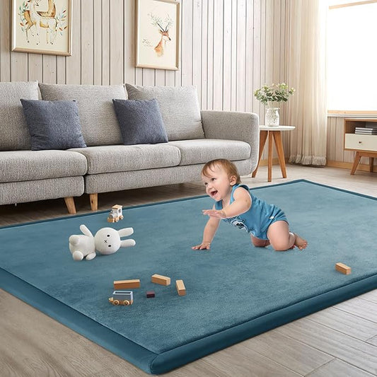 Baby Play Mat for Floor Nursery Rug Muscle Mat Area Rug Playroom Rug 59"x71" Playpen Mat Memory Foam 1.3" Thick Crawling Mat for Babies,Toddlers, Infants, Kids,Indigo