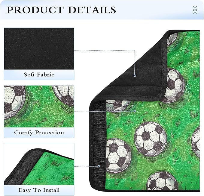 CHIFIGNO Soccer Balls Green Field Seat Belt Cover Pad 2Pcs Seatbelt Cover Comfortable Shoulder Pad Auto Interior Accessories Protect Your Neck and Shoulder