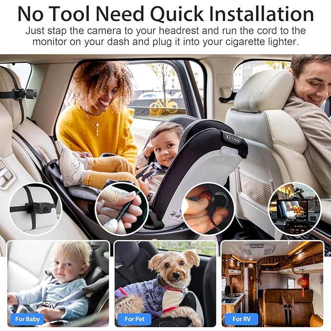 Itomoro Rear Facing Mirrors, 7'' HD 1080P Baby Car Camera, Infrared Night Vision Function Camera with 150° Wide View & 360° Rotatable Easy Installation in 5 Mins
