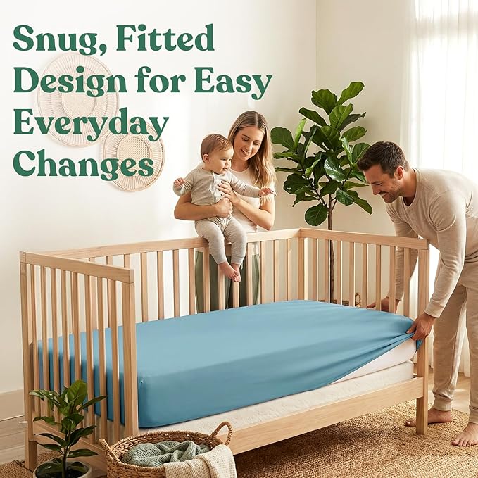Comfort Crib Sheets for Boys: Soft Fitted Crib Sheet That Stays Put, Universal Fit for 28x52 Crib Mattresses, Hypoallergenic with a Calming Effect, 2-Pack (Navy & Grey)