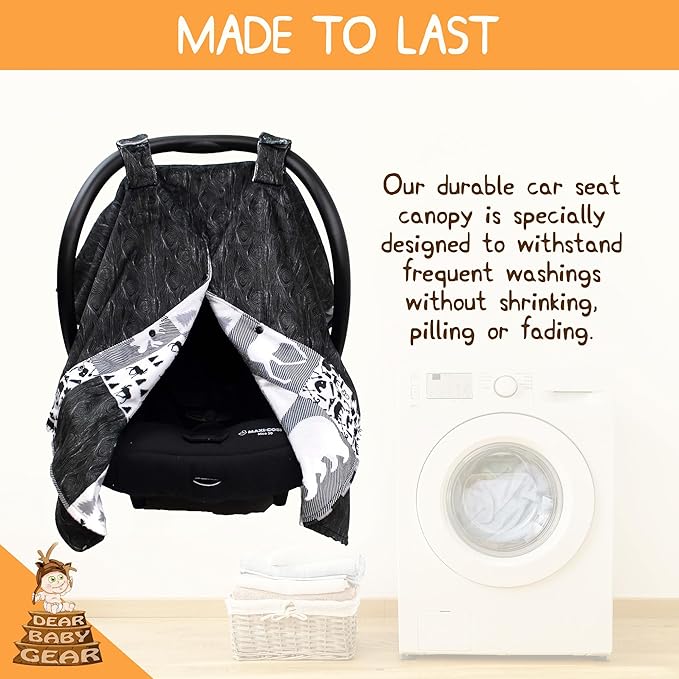 Dear Baby Gear - Infant Carseat Canopy and Winter Covers - Cozy Baby Car Seat Cover for Girls and Boys - Stroller Cover - Mountains Moose & Bear - Faux Quilt/Woodgrain 40" x 30"
