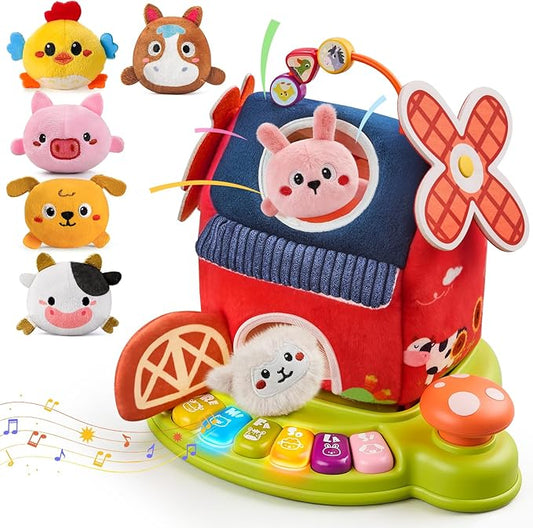 Baby Toys 6-12 Months, Musical Toys for 1 Year Old, Stuffed Farm Animals for Baby, 6 7 8 9 10 12 Month Old Baby Boy Girl Gifts, Sensory Montessori Toys for 1 Year Old