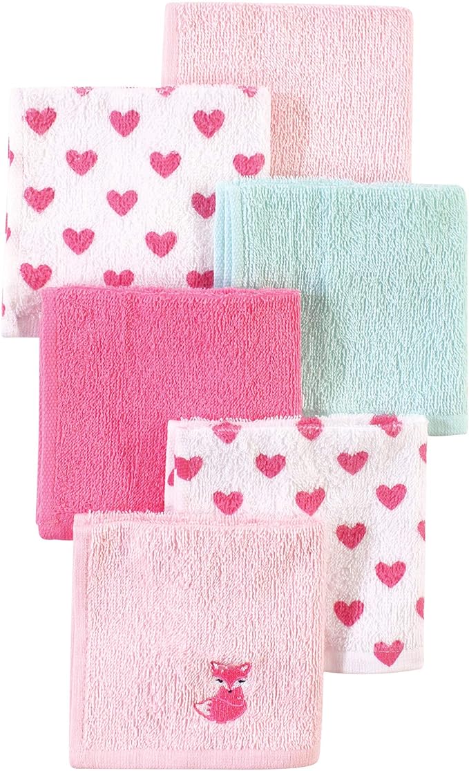 Luvable Friends Unisex Baby Super Soft Cotton Washcloths, Fox And Hearts, One Size