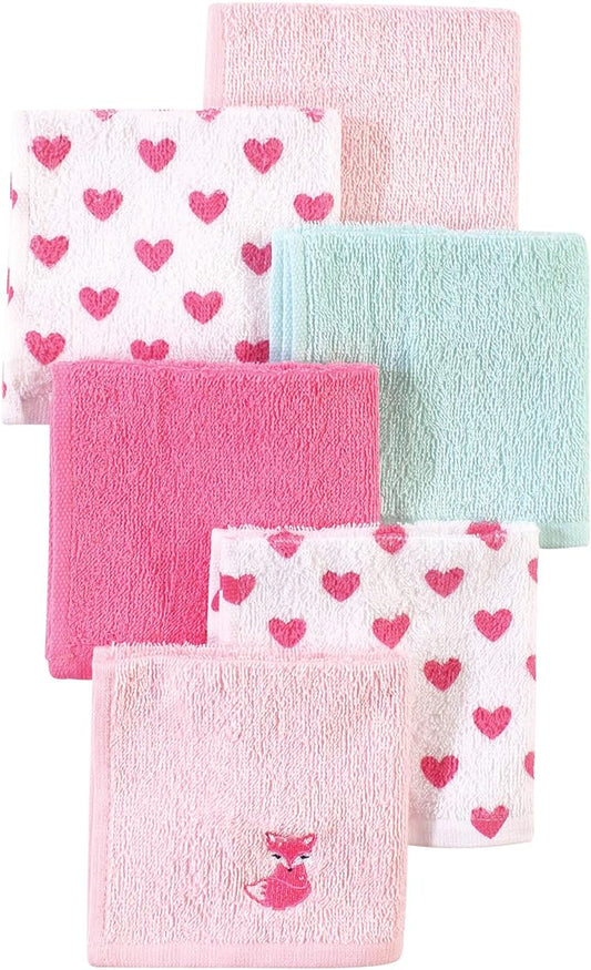 Luvable Friends Unisex Baby Super Soft Cotton Washcloths, Fox And Hearts, One Size
