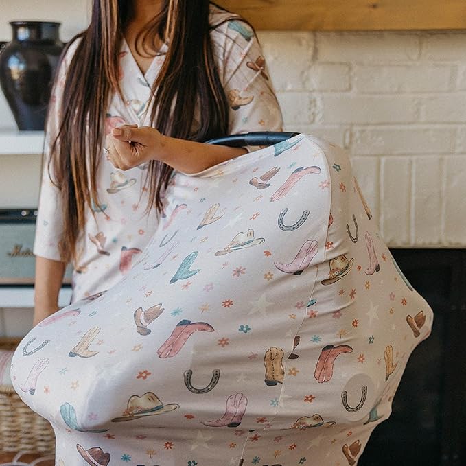 Baby Car Seat Cover Canopy and Nursing Cover Multi-Use Stretchy 5 in 1 Gift Cheyenne by Copper Pearl