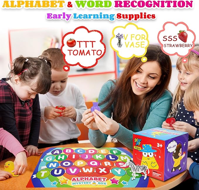 Enjoyjoy Mystery Box - 58 PCS Speech Therapy Materials Alphabet Toys Montessori Sensory, Preschool Learning Sorting Games with Mystery Boxes for Toddlers Ages 3-6, Ideal Christmas Birthday Gifts