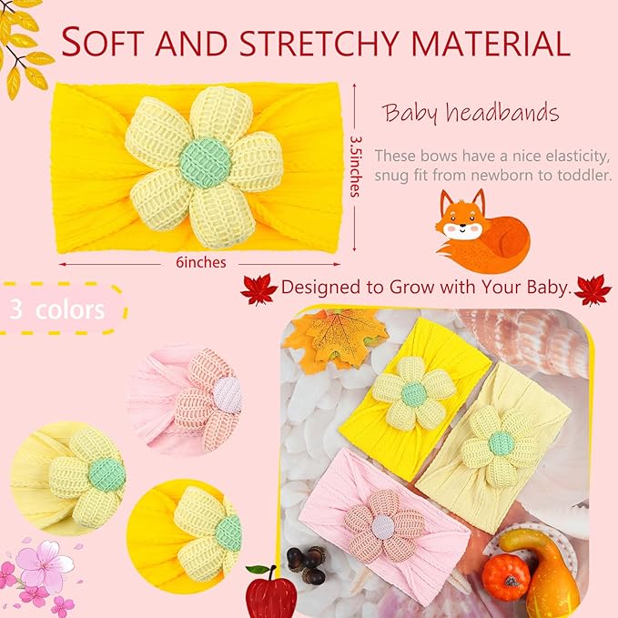 LemonSpace Handmade Baby Headbands with Big Sunflower Soft Strechy Baby Girls Nylon Hairbands Colorful Flower Bows for Newborns Infants Toddlers Baby Hair Accessories for Girls Gifts
