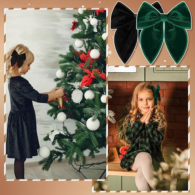 Christmas Hair Bows for Girls, 4 Pcs Velvet Bow Hair Clips Fable Hair Bows Christmas Hair Accessories for Little Girls Toddler Kids