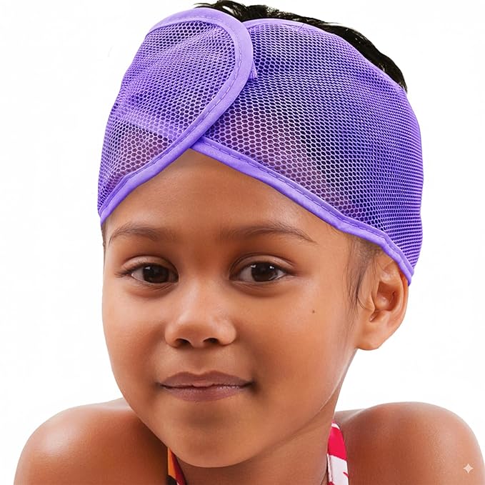 DONNA Comfortable Mesh Wrap for Kids – Adjustable Hair Wrap with Cool Mesh Fabric – Wide Headband Design for Natural Hair Protection (PURPLE)