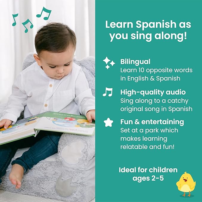 Binibi Opuestos en el Parque – Bilingual Musical Sound Book for Kids 3–5, Learn Opposites in Spanish & English, Interactive Learning Book. Libro en Español para Niños.