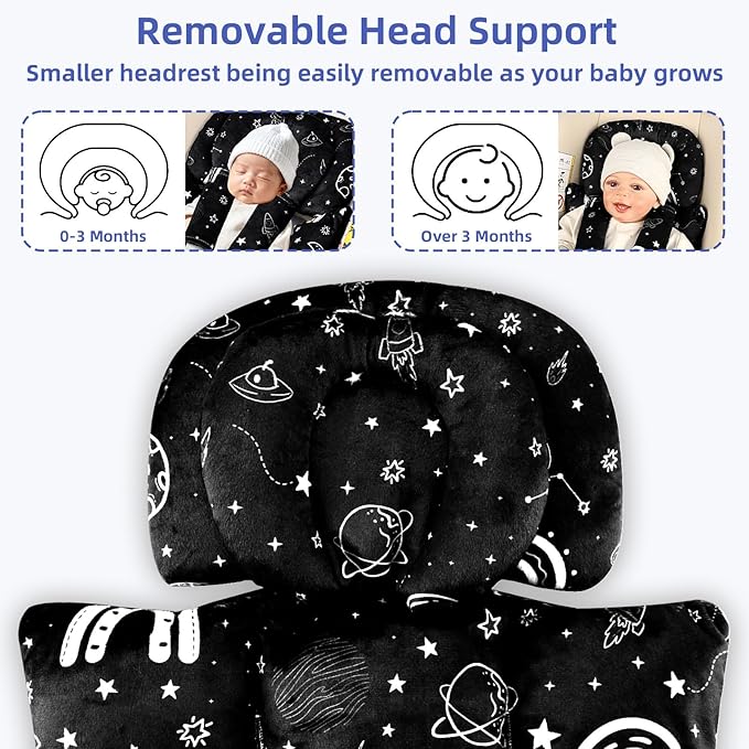 Infant Car Seat Insert with Removable Baby Head Support, Pea Pod Soft & Breathable Baby Car Seat Cushion with Minky Dot Backing, Universal Newborn Carseat Insert Fit for Stroller, Baby Swing, Bouncer