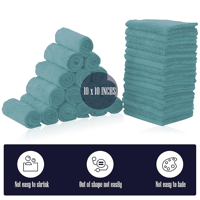 32 Pack Baby Washcloths - Luxury Coral Fleece - Absorbent and Soft Wash Clothes for Newborns, Infants and Toddlers Baby boy and Girl - Suitable for Sensitive Skin and New Born - Teal, 10x10 Inch