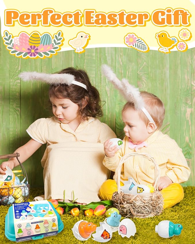 Zartores Easter Basket Stuffers for Toddlers 1-3, Easter Egg Toys for Toddlers 1-3, Matching Sensory Eggs Toys, Easter Birthday Gifts Prefilled Eggs with Toys for 3 Year Old Girls Boys