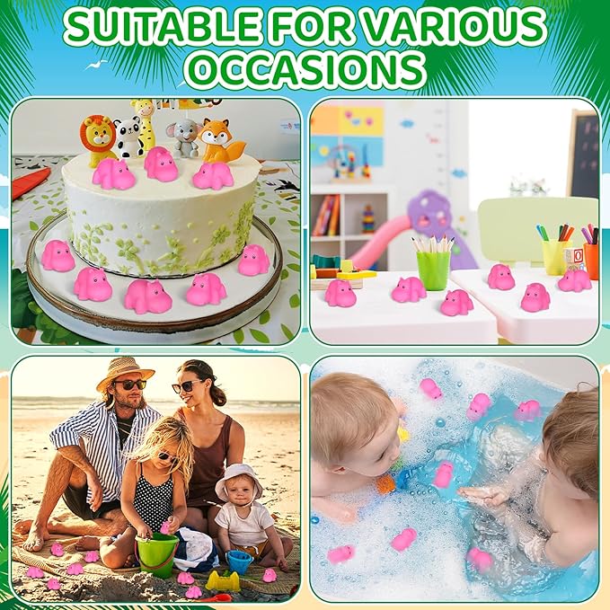 24 Pcs Rubber Hippo Baby Bath Toys Cute Floating Animal Bath Squirts Pink Hippo Bath Buddy Squirter Toys for Toddlers Fun Water Squirting Bathtime Play for Bathtub and Pool,Summer Beach Decor
