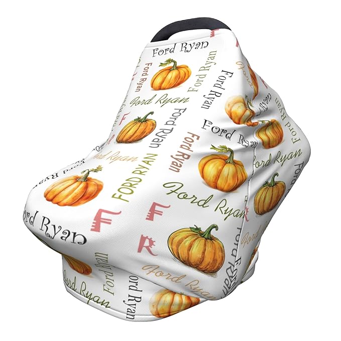 Personalized Car Seat Covers for Babies with Name – Multi-use Breastfeeding Cover Custom Pumpkin Carseat Canopy Cover, Infant Stroller Covers for Boys and Girls