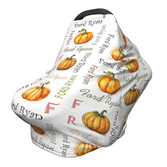 Personalized Car Seat Covers for Babies with Name – Multi-use Breastfeeding Cover Custom Pumpkin Carseat Canopy Cover, Infant Stroller Covers for Boys and Girls
