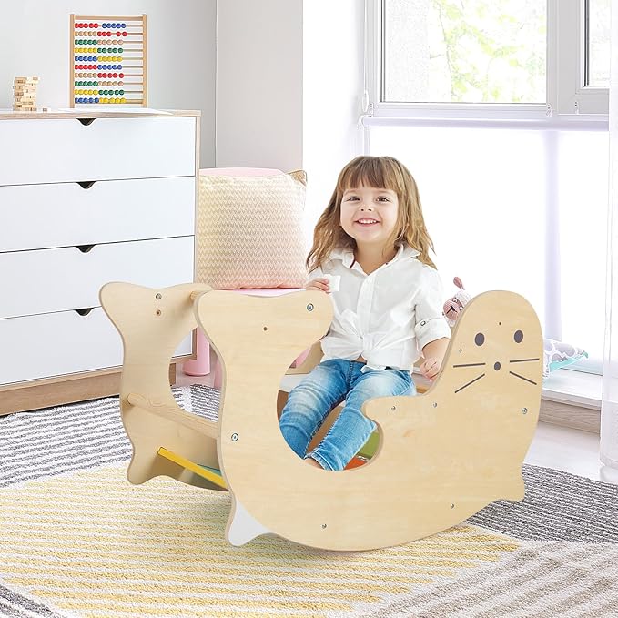 Olakids Climbing Arch for Toddlers, 3 in 1 Kids Wooden Rocking Horse Toy Climber Rocker Play Table, Baby Pikler Montessori Indoor Activity Climb Gym Playground Gift for Boys Girls