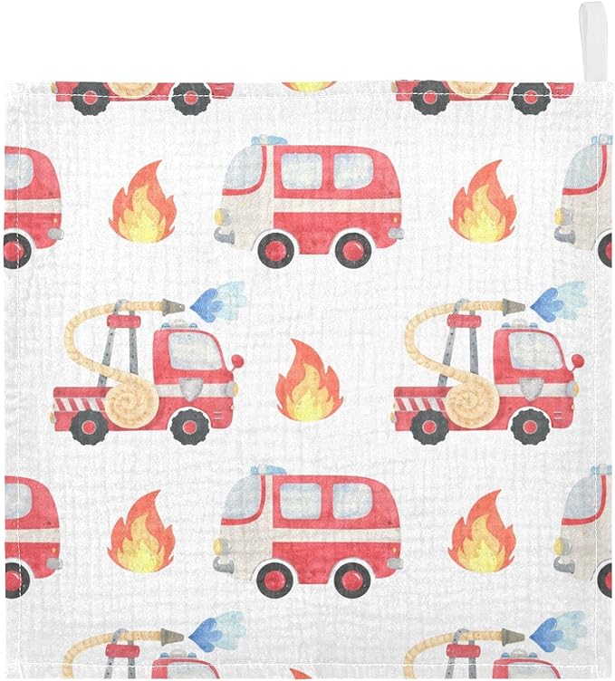 vvfelixl Fire Department Funny Cars Baby Burp Cloths, Baby Muslin Washcloths for Boys Girls, Cotton Baby Face Towel for Newborn Infants Soft and Absorbent 11.8 X 11.8 in, 5 Pack