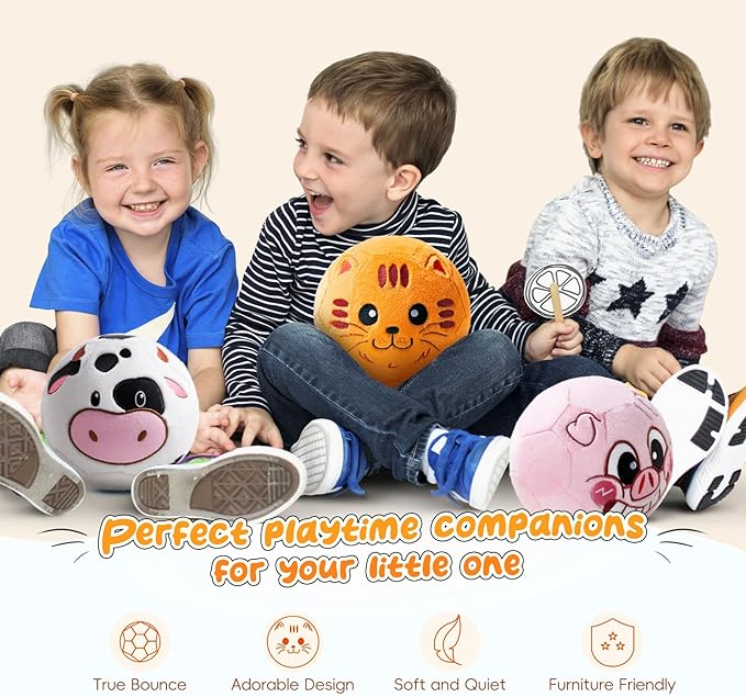 VangeBow Silent Indoor Soccer Balls for Toddlers 1-3, Inflatable Soft Plush Baby Toddler Soccer Ball Toys Gifts for 1 2 3 4 5 Year Old Boy Girl First Birthday Gift (Orange Cat, Pump Include)