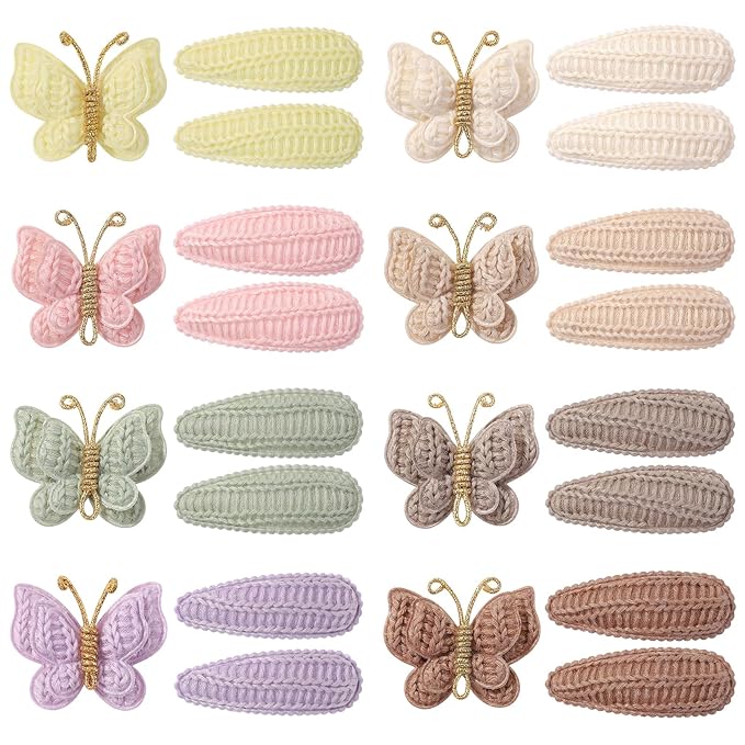 choicbaby 24pcs Toddler Hair Clips Small Knitted Snap Hair Clips Non Slip Wrapped Butterfly Hair Barrettes Accessories for Toddler Baby Girl Infant Kids