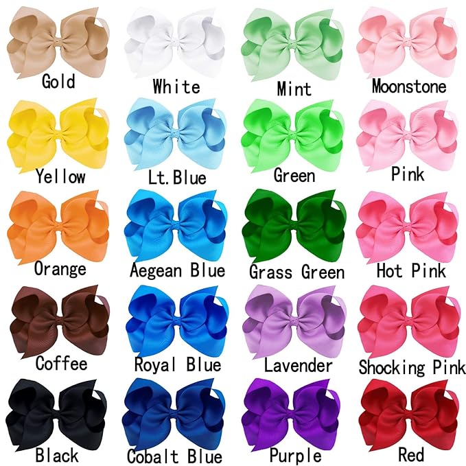 Oaoleer 40Pcs 4.5" Hair Bows Clips Grosgrain Ribbon, Alligator Clips, Barrettes Hair Accessories for Baby Girls Infants Toddlers Kids Teens Children (4.5 Inch, 20 Colors in Pairs)
