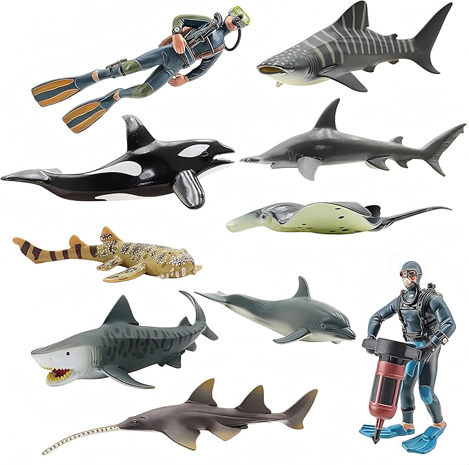 Gemini&Genius 10 Pcs Shark Toys- 5-6" Ocean Sea Animals Pool Bath Tub Toys, Realistic Shark Figurines Set for Kids, Cake Toppers, Party Favor Gifts for Kids & Toddlers