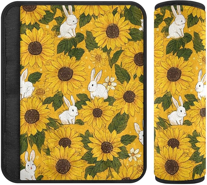 2 Pack Seatbelt Covers Seat Belt Cover Pad for Adults Boys Girls Car Seat Strap Covers Pads Cushion Universal Shoulder Strap Pad Protector for Backpack 10x7.7Inch Autumn Sunflower and Rabbit