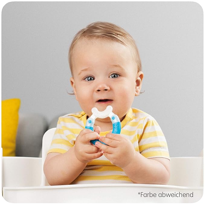 MAM Bite & Brush Teether Baby Teething Aid Soothes Gums, Supports Dental Care with Extra Soft Bristles, from 3+ Months, Turquoise, Pack of 1