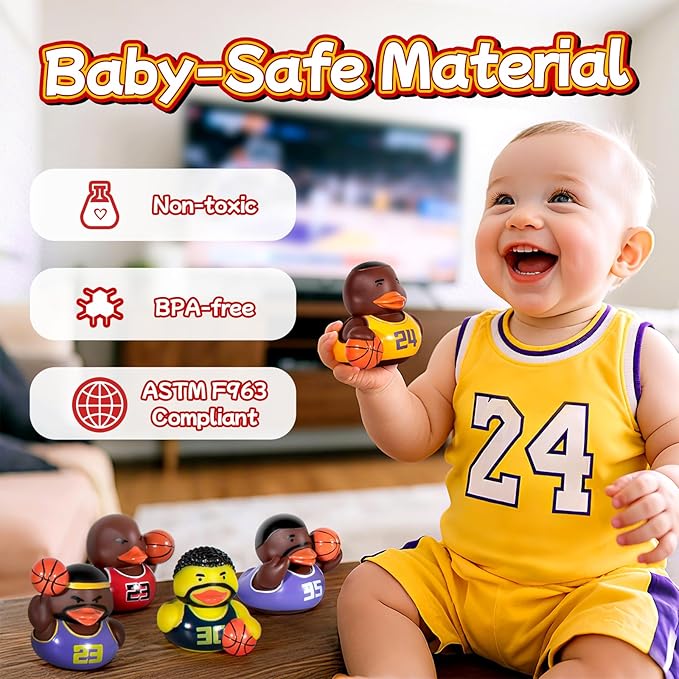 No Hole Bath Toys for Kids Ages 1-3, Sealed Bath Toys Design Keeps Water Out, Basketball Rubber Duck, Baby & Toddler Bathtub Toys(with Storage and Net)