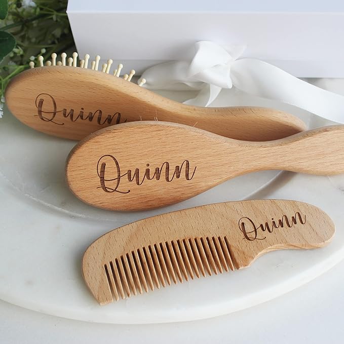 Baby Hair Brush | Personalized Baby Gifts | Wooden Brush | Cradle Cap | Brush Set | Engraved