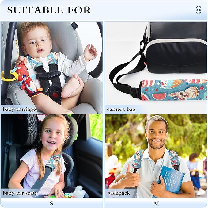 CHIFIGNO Cute Dogs and Food Car Seat Belt Covers Fashion Seatbelt Pads 2Pcs Shoulder Strap Pad for Adults Kids Women Men