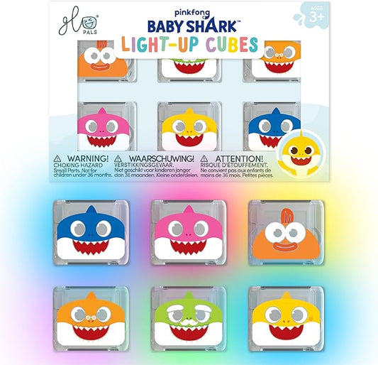 Glo Pals x Baby Shark Water-Activated Light-Up Cubes for Bathtime and Sensory Play - Includes 6 Reusable Light-Up Cubes - Sensory Bath Toys and Glowing Bath Cubes for Kids and Toddlers