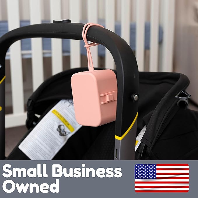 Baby's Aid Silicone Pacifier Case, No Open Slot with Patented Closure, Dishwasher Safe, Attaches to Diaper Bag or Stroller, Holds 2 Pacifiers, (Blush)