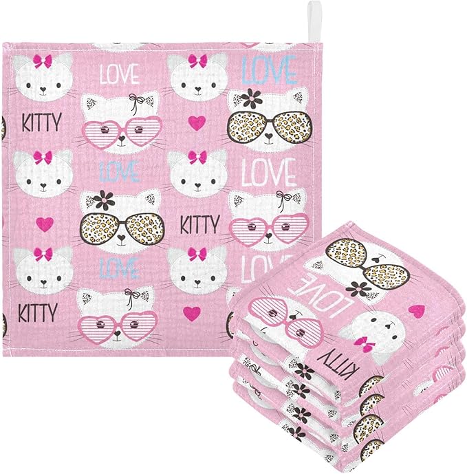 vvfelixl Childish Cats Pattern Baby Burp Cloths Baby Muslin Washcloths for Boys Girl Cotton Baby Face Towel for Newborn Infants Soft and Absorbent 11.8 X 11.8 in, 5 Pack