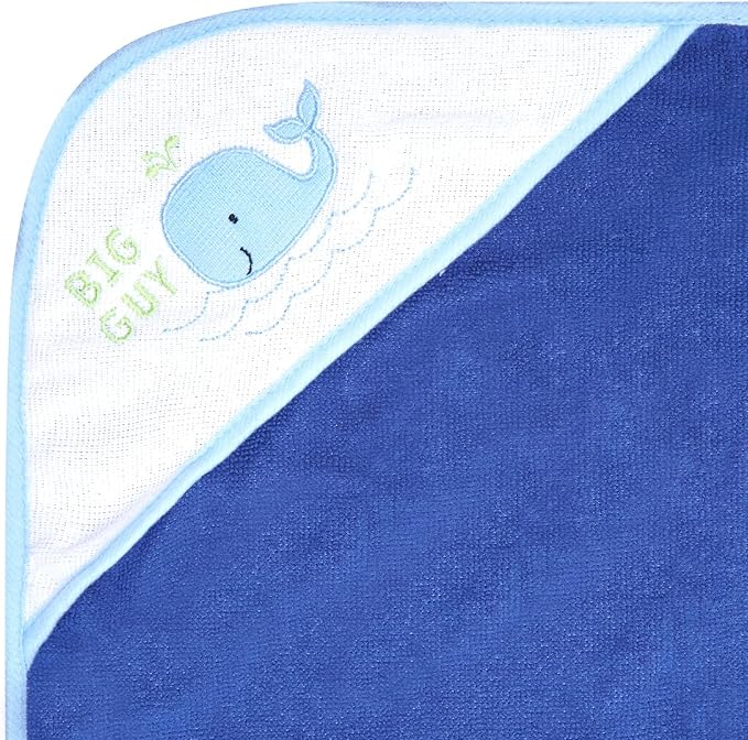 Buttons & Stitches Boy's 3-Pack Blue Whale Hooded Baby Towels, 26x30 Inches