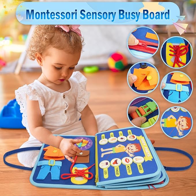 Busy Board for Toddlers 1-3 Sensory Busy Book for 1+ Year Old Boys Girls Montessori Learning Activity Books Birthday Christmas Toddler Gift (Planet)