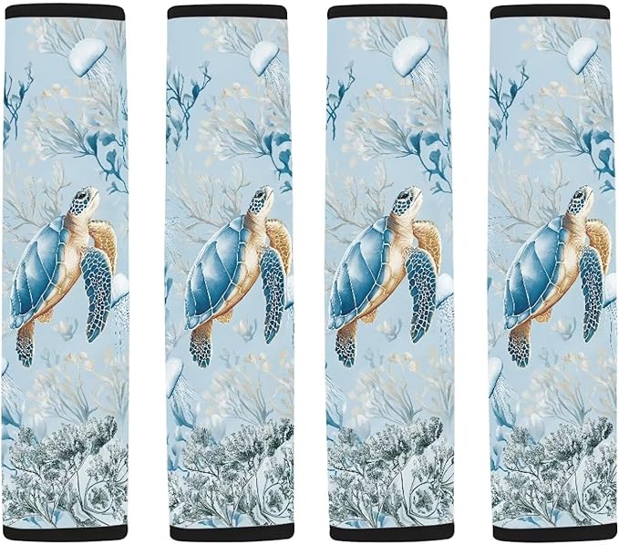 AFPANQZ Seat Belt Cover Pads Kit 2 Packs Comfortable Driving Shoulder Protectors Sea Turtle Print Car Safety Seatbelt Pads Soft Comfort Cushion Car Seats Accessories Backpack Strap Pad