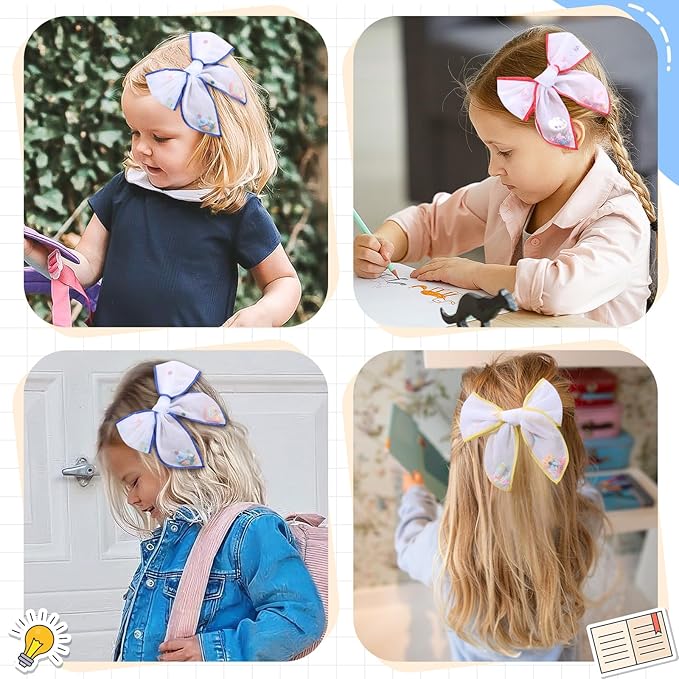 CN 6 PCS Back to School Tulle Hair Bows for Girls, Pencil Bows with Glitter Letter Alligator, Colorful School Hair Barrettes Yellow Hair Ornaments Accessories for Little Girls Toddler Teens