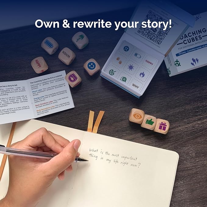 metaFox Coaching Cubes for Emotional Intelligence - 9 Cubes with Coaching Questions for Emotion, Personal Development - Use as Therapy Tools, Story Cubes, Conversation Cubes, Therapy Games