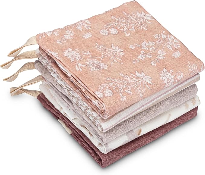 Crane Baby Violet Wildflower Cotton Baby Washcloths, 100% Cotton Muslin Set of 5, Soft Baby Wash Cloths for Newborn Bath Essentials, Infant Face Cloths, Shower Gift For Babies, Newborn Bath Essentials