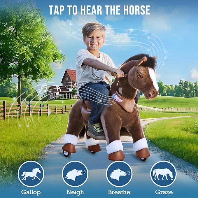 PonyCycle Riding Horse Ride on Horse Advanced Model Y Riding Pony Unicorn Toy (35.4" Height/Size 4 for Kids Ages 4–7) Birthday Gift for Kids with Brake Chocolate Brown Y476