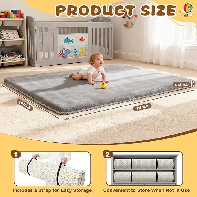 Yozoia Baby Play Mat 71 x 59, Thick Baby Play Mat for Floor, Ultra Soft Playpen Mat, Machine Washable Tummy Time Foam, Non-Slip Bottom Helps Cushion, for Kids, Infant and Toddler Crawling