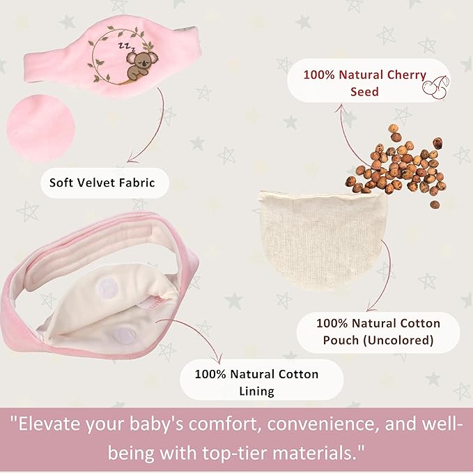 Baby Colic Gas and Upset Stomach Relief for Newborns-100% Cherry Seed-Heated Tummy Wrap-Colic Baby Swaddling Belt for Natural Relief–Soothing and Calming (Pink)