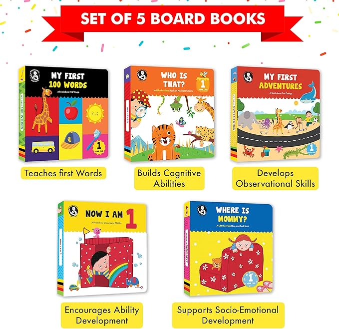 Madame Curie’s My 1 Year Old Library Set of 5 | Baby Toys, for Ages 12-18-24 Months | Best Toddler Board Books | Birthday Gift Ideas for Newborn Girl & Boy, Infant Toys