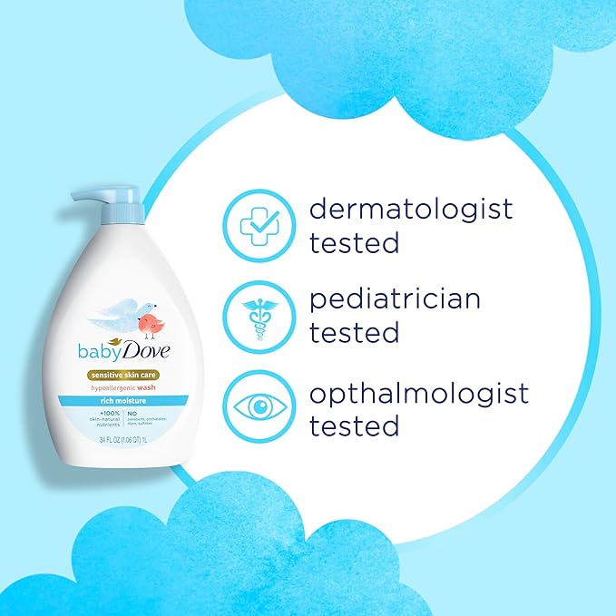 Baby Dove Sensitive Skin Hydrating Body Wash | Tear-Free & Hypoallergenic | Pediatrician Tested | 34oz (Pack of 3)