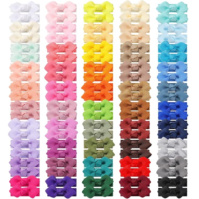 choicbaby 100pcs Baby Hair Bow Clips 1.4" Tiny Grosgrain Ribbon with Fully Lined Alligator Clips Small Toddler Bow Hair Accessories for Baby Girls Infant Toddler Kids