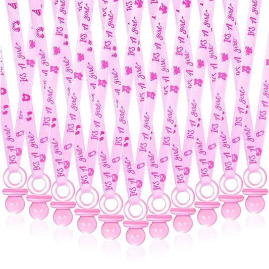 ZYFLSQ 36 Pieces Baby Shower Pacifiers Necklace, Cute Acrylic Pacifier Necklaces for Baby Shower Games Girls Charm, Party Favors, Decorations DIY, Gender Reveal Table Scatter(Pink)